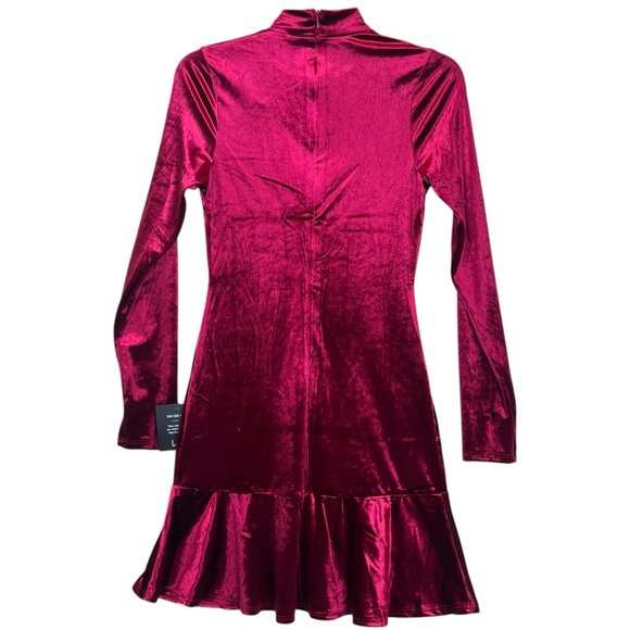 Lulus Flawless Charm Velvet Mock Neck Tiered Long Sleeve Mini Dress Berry Pink - Picture 5 of 8
